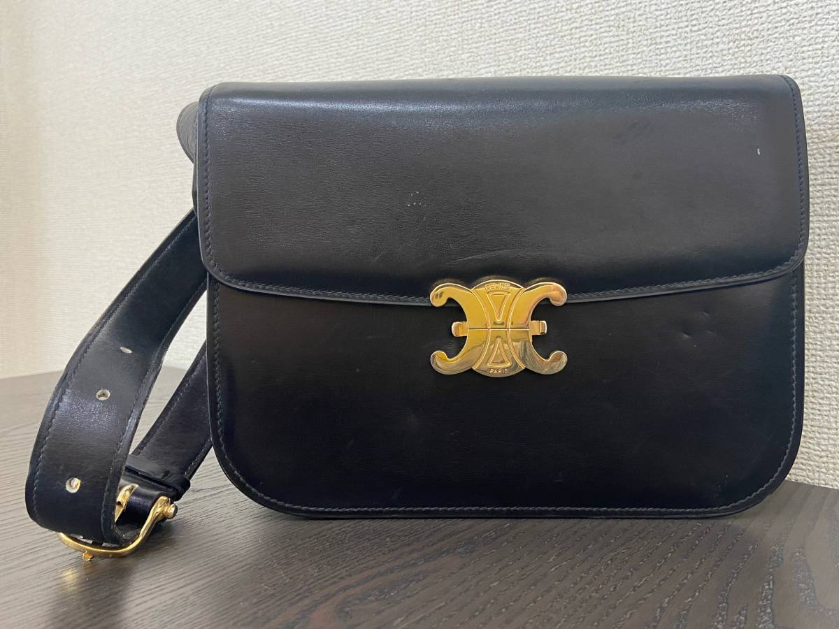 CELINE セリーヌ トリオンフ レザー ショルダーバッグ ゴールド金具 
