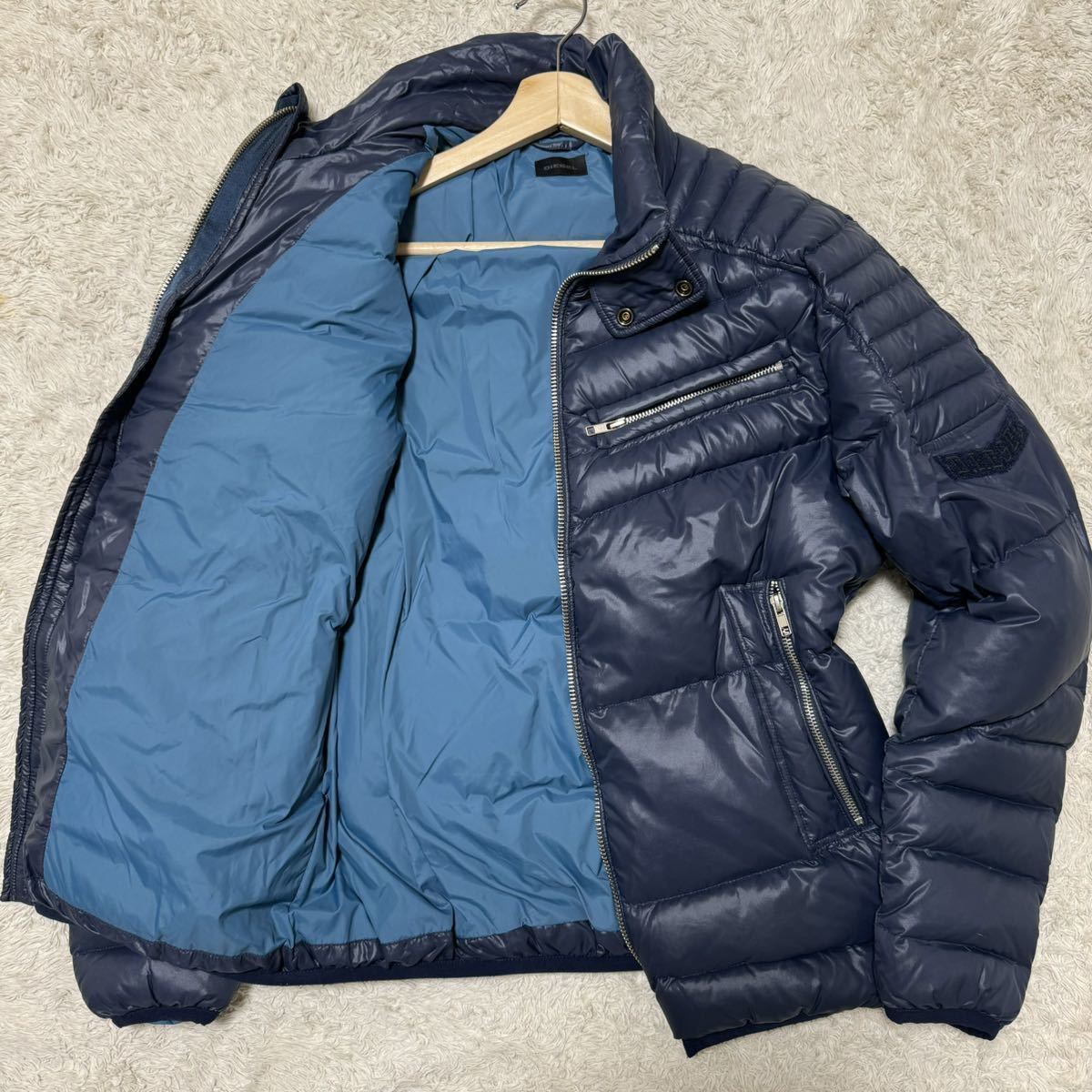 美品 XL相当 ディーゼル ダウンジャケット ネイビー DIESEL フード