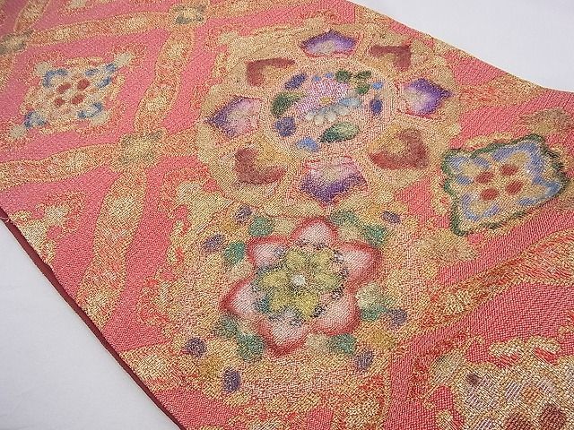 平和屋野田店□六通柄袋帯 宝彩綴れ 吉祥花丸文 金糸 逸品 n