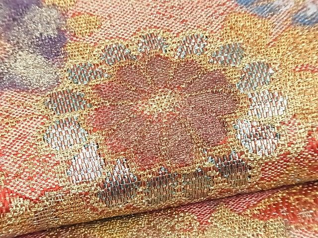 平和屋野田店□六通柄袋帯 宝彩綴れ 吉祥花丸文 金糸 逸品 n