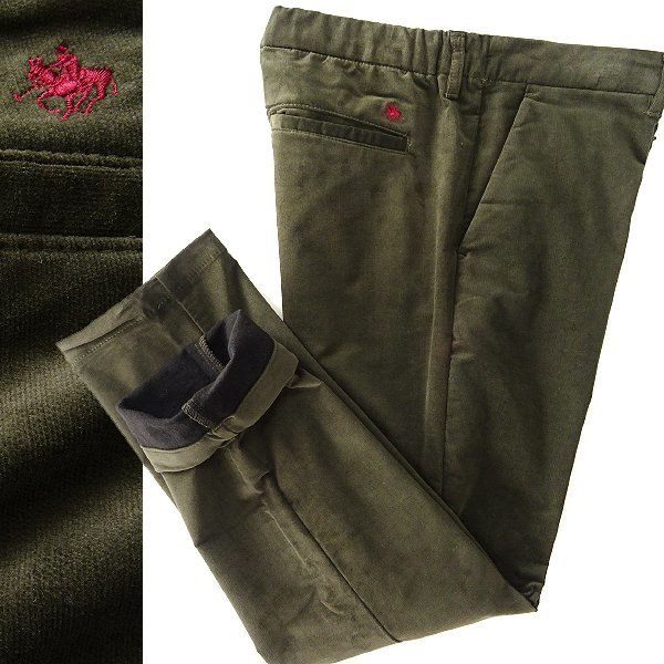 新品 POLO BCS ポロ 裏起毛 コーデュロイ イージー パンツ L カーキ 【P23966】 秋冬 メンズ 起毛 テーパード ストレッチ 緑