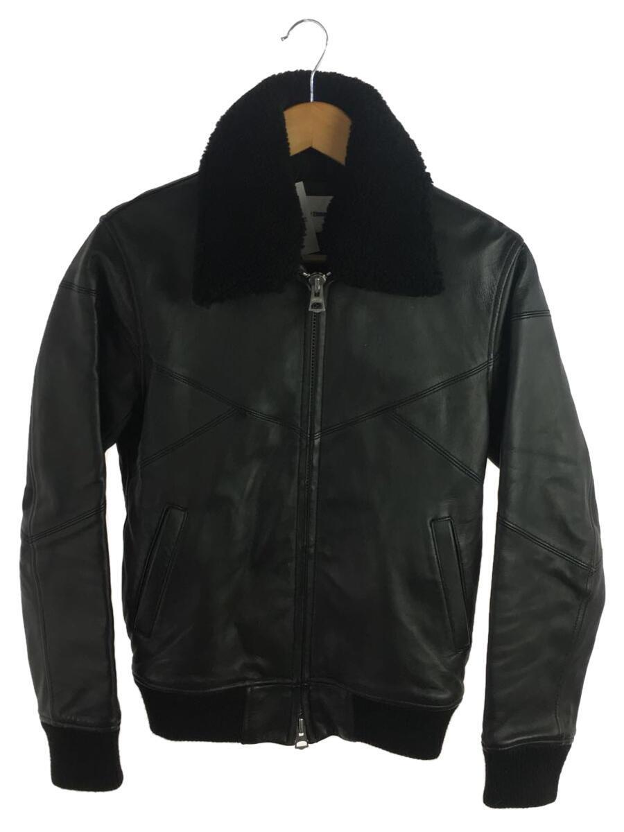 MONKEY TIME◆レザーパッデドボアボンバージャケット/ブルゾン/S/ウール/BLK