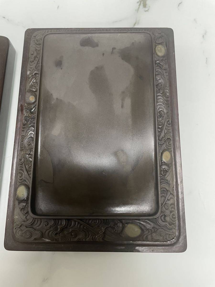 ♢中国端渓硯 雲龍紋様硯 箱入 文房四宝 アンティーク 骨董品