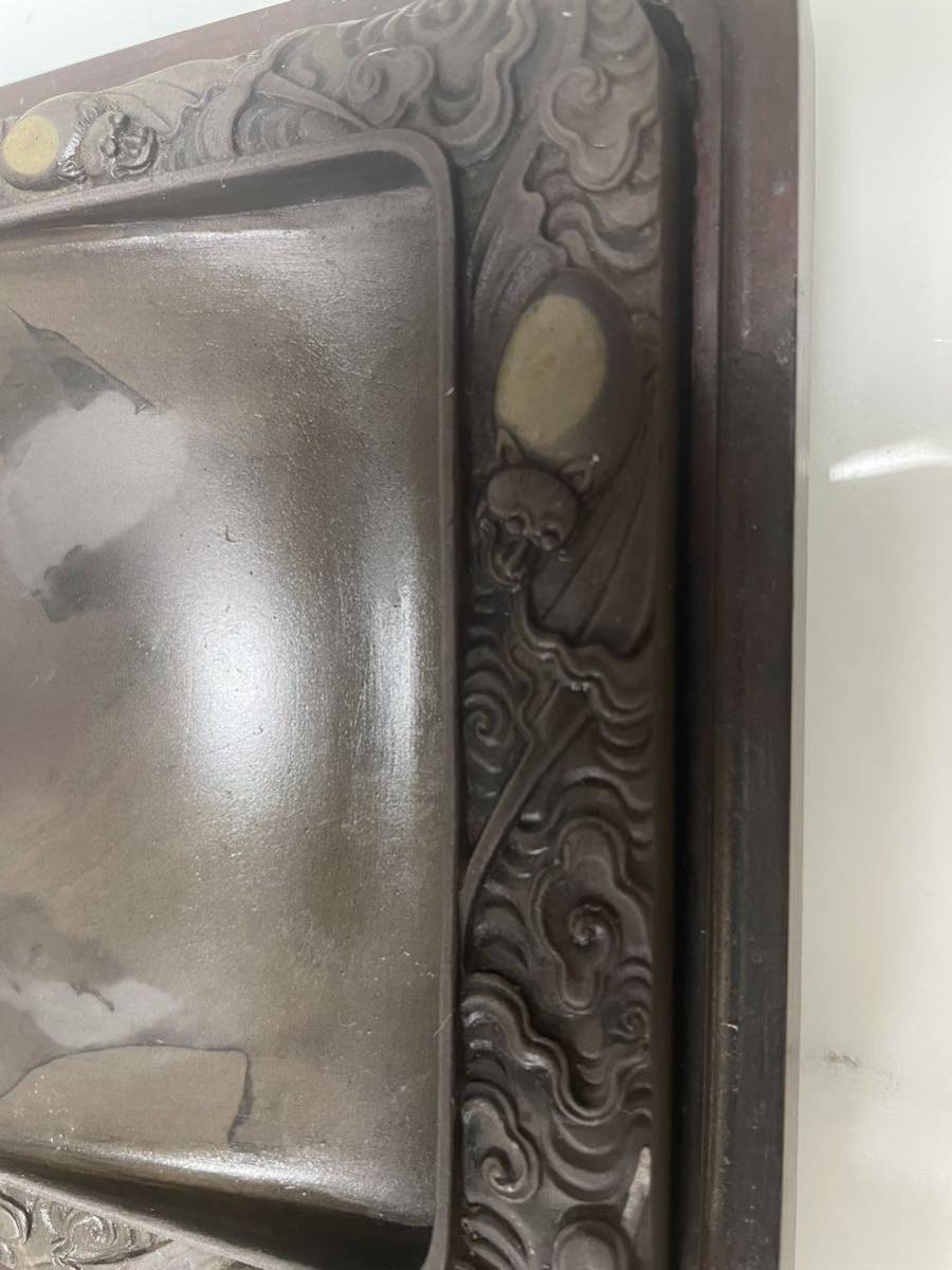 ♢中国端渓硯 雲龍紋様硯 箱入 文房四宝 アンティーク 骨董品