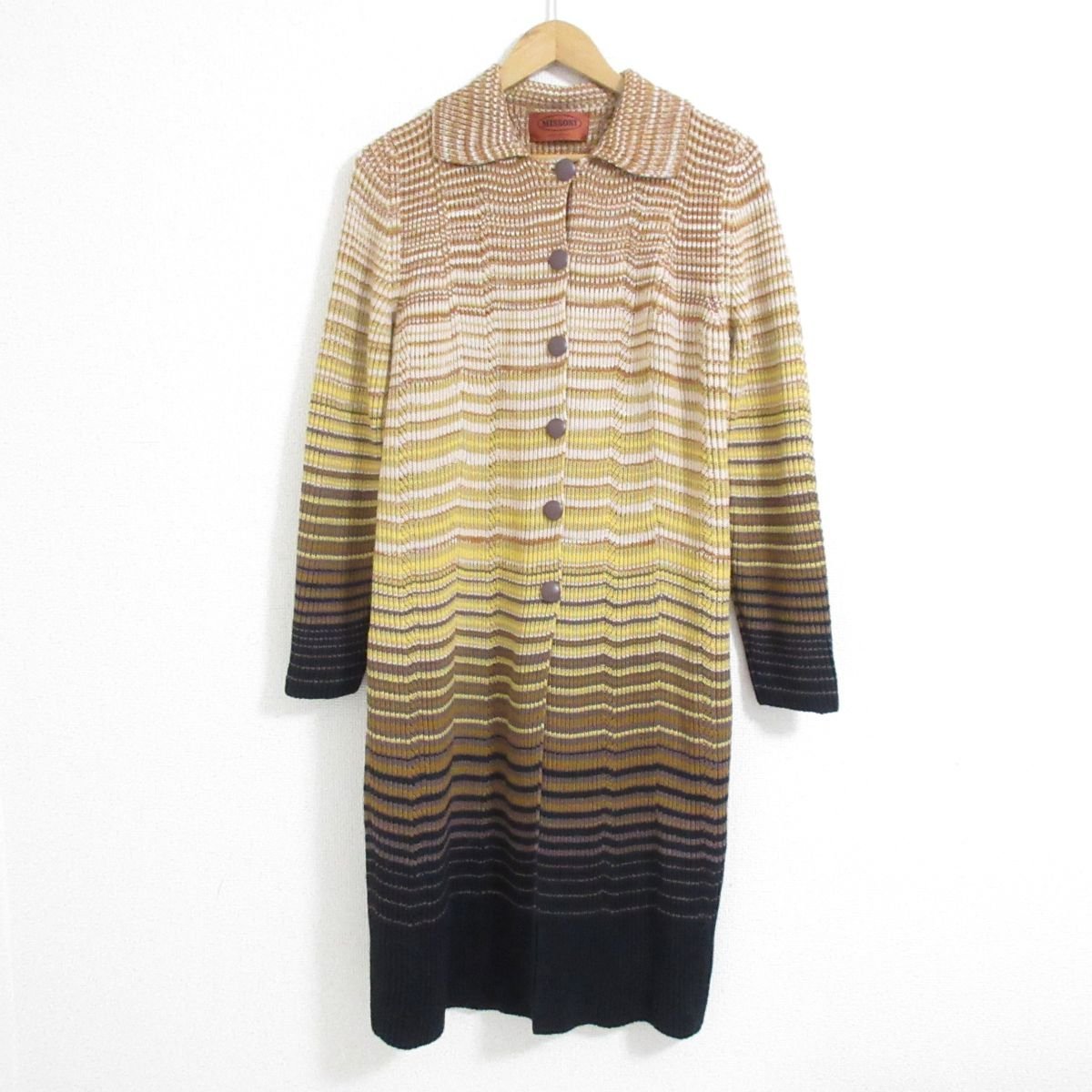 美品 MISSONI ミッソーニ マルチボーダー柄 ニットコーディガン ロング 