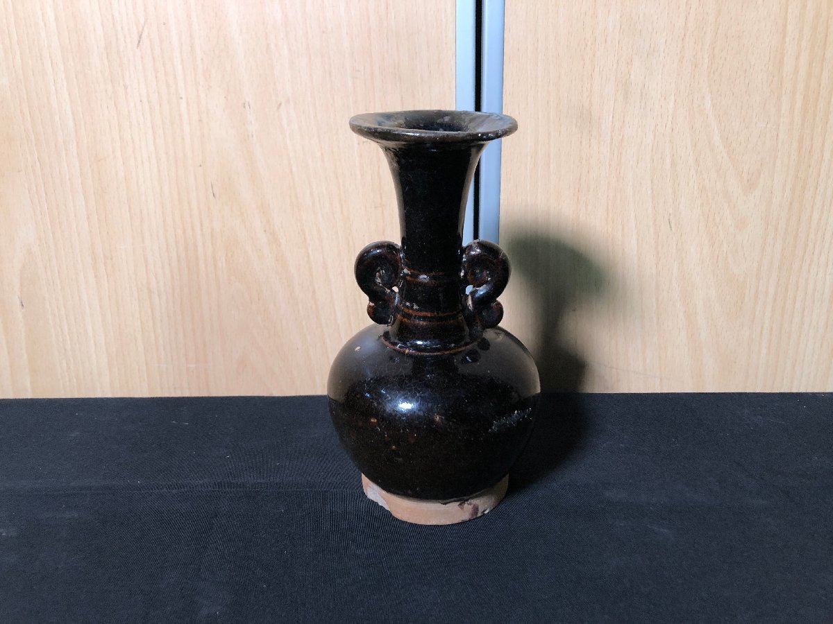 壺屋 古琉球 鉄釉 双耳 花瓶 陶芸 工芸品 【公式通販】