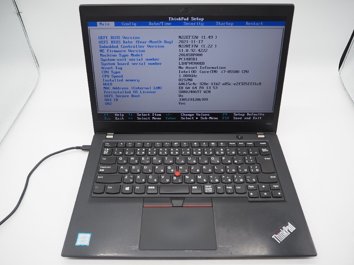 【Y5396】【Z4649】★Lenovo☆ThinkPad T480s■Core i7-8550U 1.8GHz/メモリ8GB/