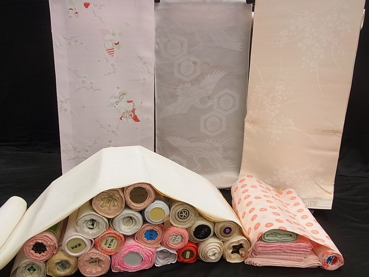 平和屋■1円 長襦袢反物 まとめて 30点 鶴 人物 花柄 七宝 など 全て未使用 se893