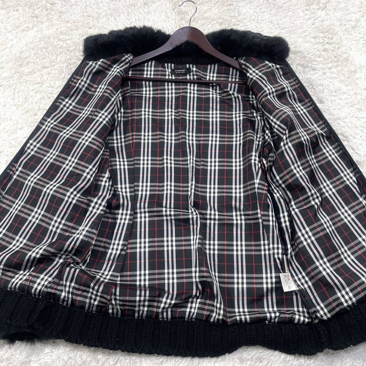 高級 BURBERRY BLACKLABEL ラビットファー ニットブルゾン ☆希少☆ バーバリーブラックレーベル ニット ラビットファー ウール