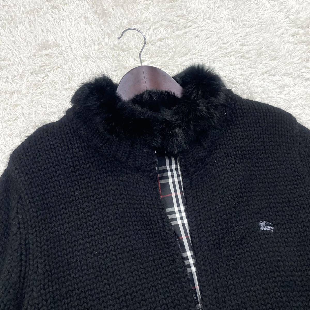 高級 BURBERRY BLACKLABEL ラビットファー ニットブルゾン ☆希少☆ バーバリーブラックレーベル ニット ラビットファー ウール