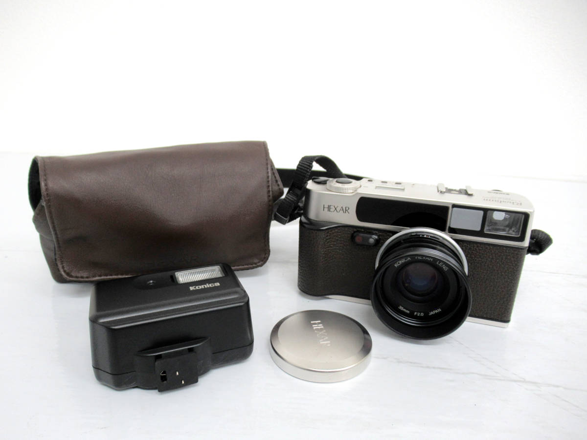 【完動品】Konica HEXAR Silver ストロボ HX-18W セット Konica/コニカ】戌①109//HEXAR/Rhodium/35mm 1:2/HX-14ストロボ