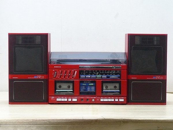 ▲141706*11▲SANYO/サンヨー ターンテーブル ダブル ラジカセ システムコンポDCW-W03・昭和レトロオーディオ機器