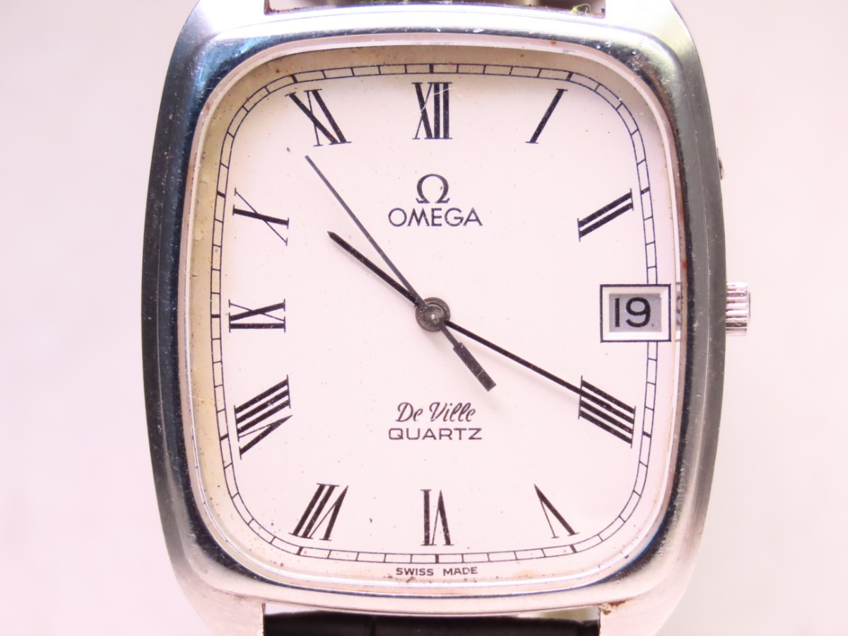 ■♪価格高騰! 資産価値！ 稼働 電池新品 メンズ ビンテージ 高級超レア！ OMEGA オメガ Deville デビル デート クオーツ ベルト新品