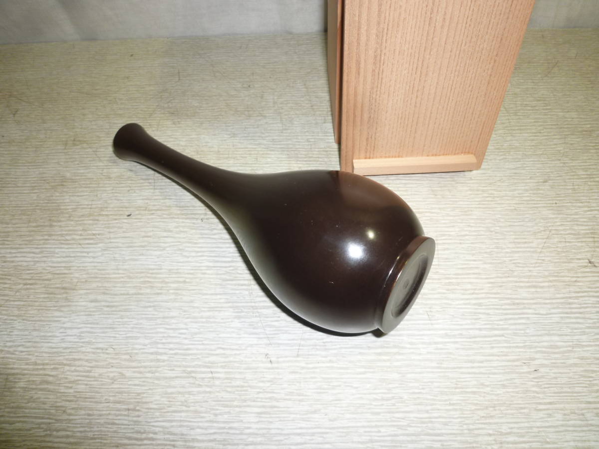 風流庵】 『金工師』 一ノ瀬宗辰作 ☆ 唐銅製 鶴首花入 共箱