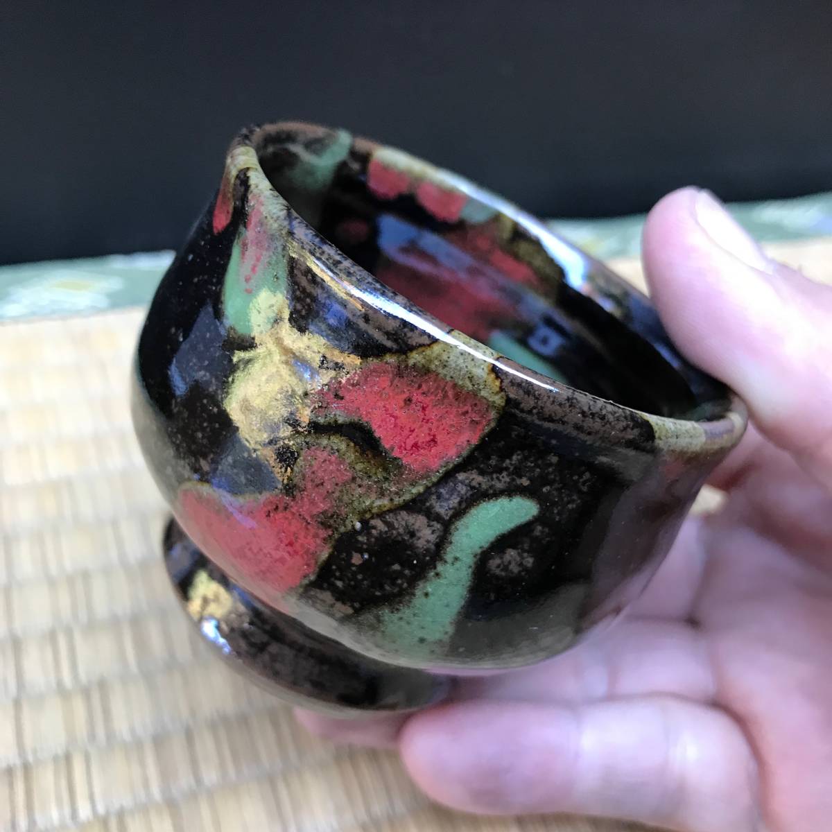 陽炎園造 大海茶入 -膳所焼 共箱 淡海ぜぜ / 時代物 茶器 茶道具 .227