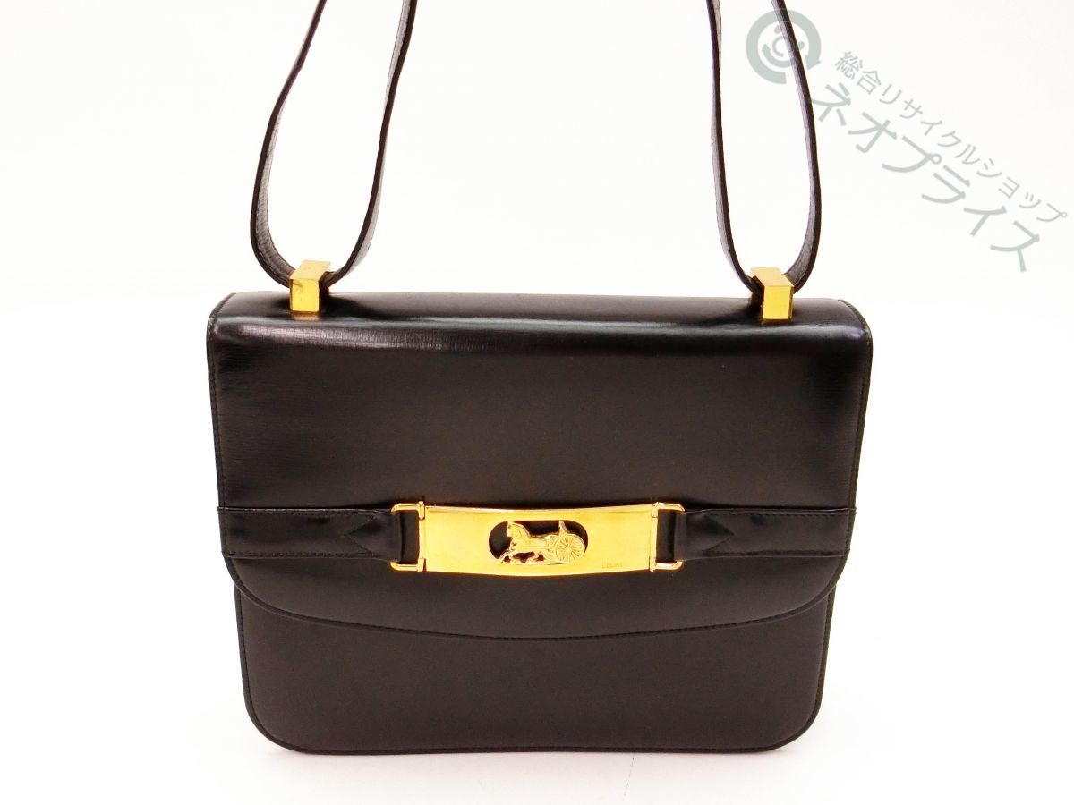 ◇A6798 CELINE セリーヌ 馬車金具 レザー 2WAY ショルダー バッグ 