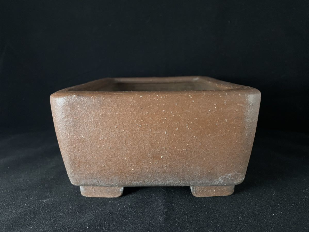 831.虹泉 紫釉抚角段足長方 盆栽鉢 植木鉢 16.8*13.3*4cm 831.虹泉 紫