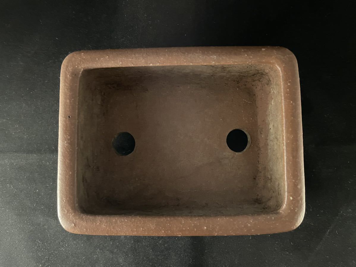 831.虹泉 紫釉抚角段足長方 盆栽鉢 植木鉢 16.8*13.3*4cm 831.虹泉 紫