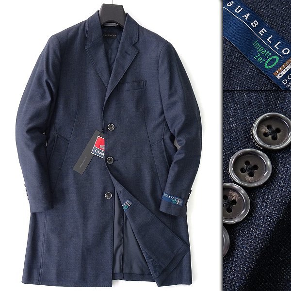 新品 ヒルトン イタリア GUABELLO Impatto Zero 中綿 ウール チェスターコート M 紺 【J45759】 Outlast HILTON 秋冬 メンズ コート