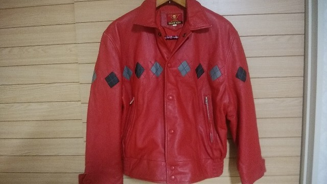 クリームソーダ ロカビリー マジック 赤 ダイヤ柄 革ジャン 美品 M パンク 