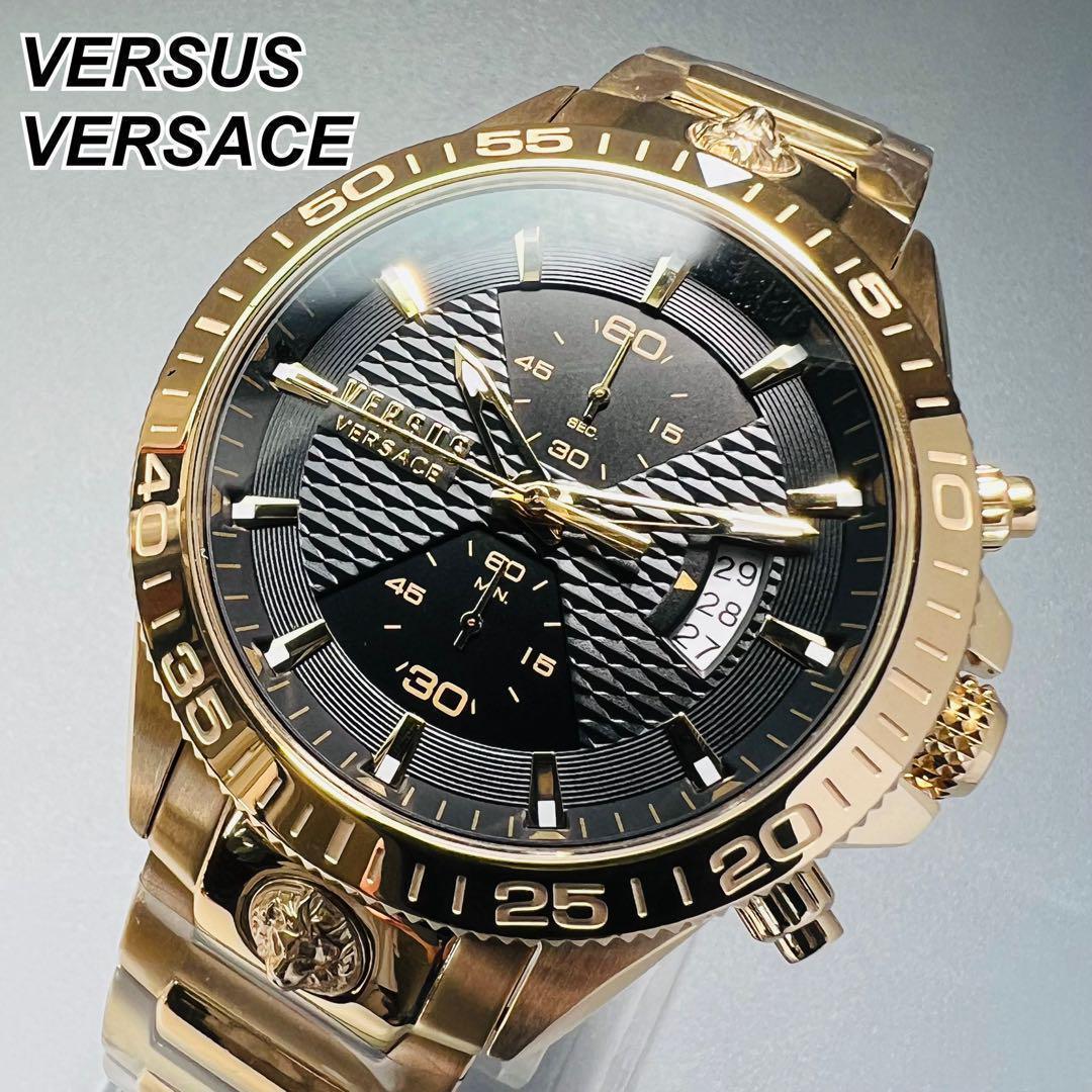 VERSUS VERSACEゴールド ブラック クロノグラフ腕時計 電池新品 