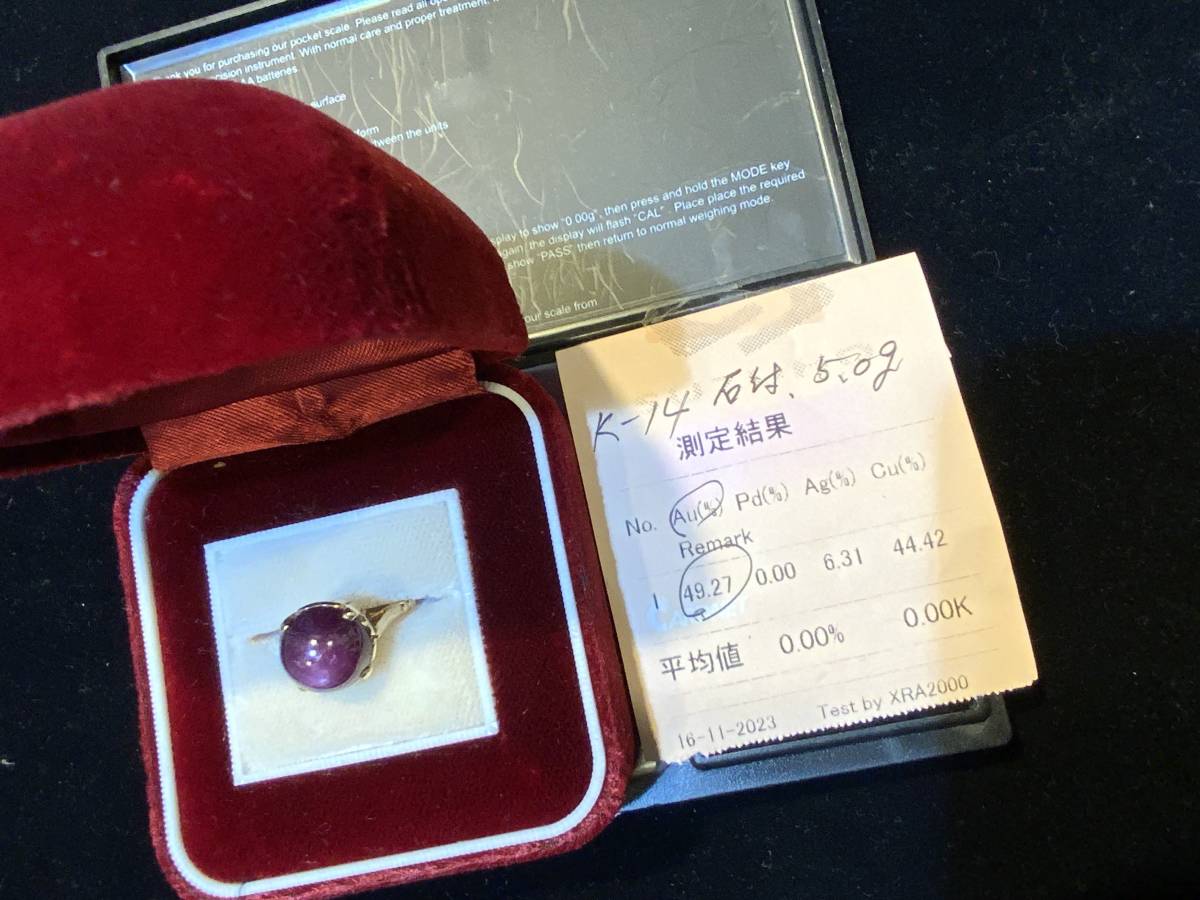 K14 WG K-14リング石不明 刻印無し 刻印 リング 石不明 約3.2g