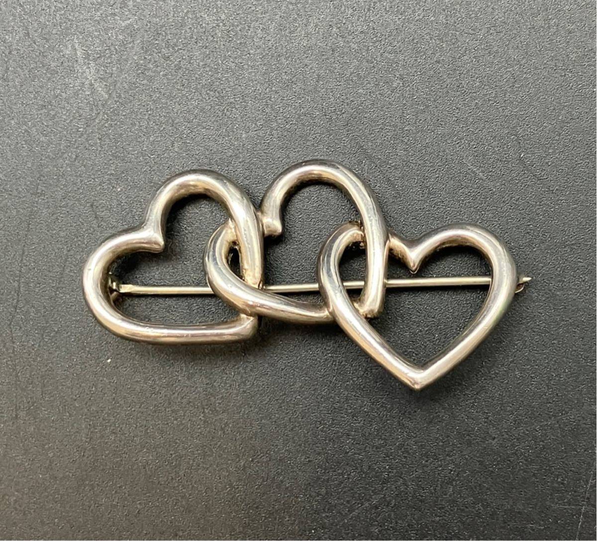 美品 ティファニー トリプルハート ブローチ ピンバッジ シルバー 925