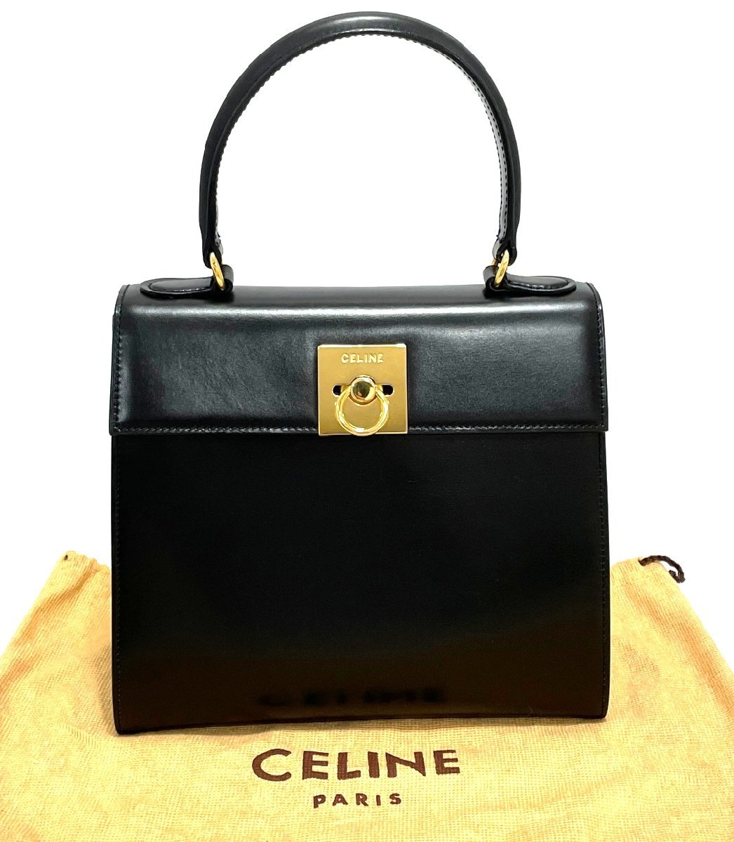 CELINE セリーヌ ハンドバッグ レザー ブラック ゴールド金具 M13 保存