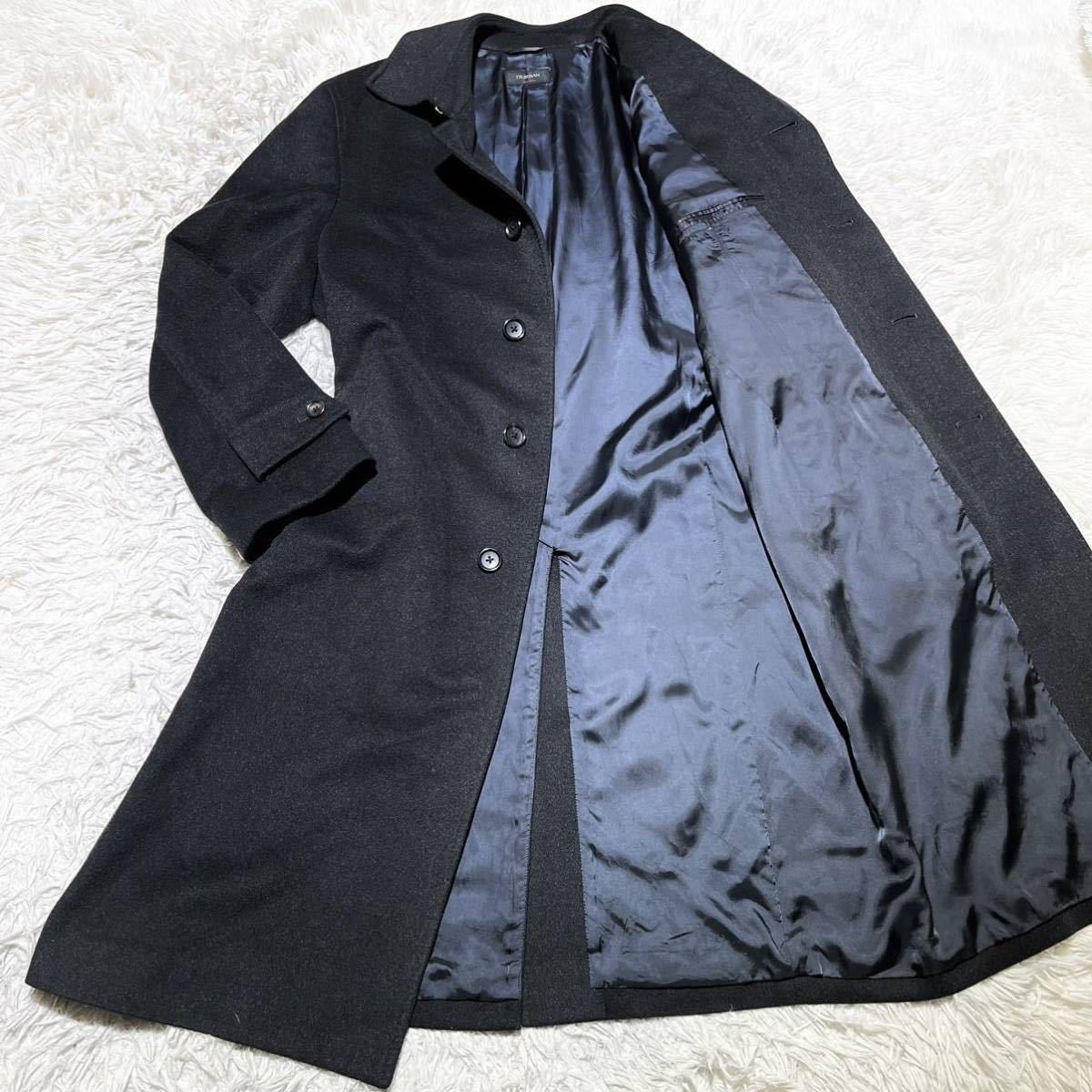 超希少XLサイズ ダーバン【繊維の宝石カシミヤ100%】DURBAN ステンカラーコート カシミア◎ トロトロ質感◎ マキシ丈◎ ブラック ビジネス