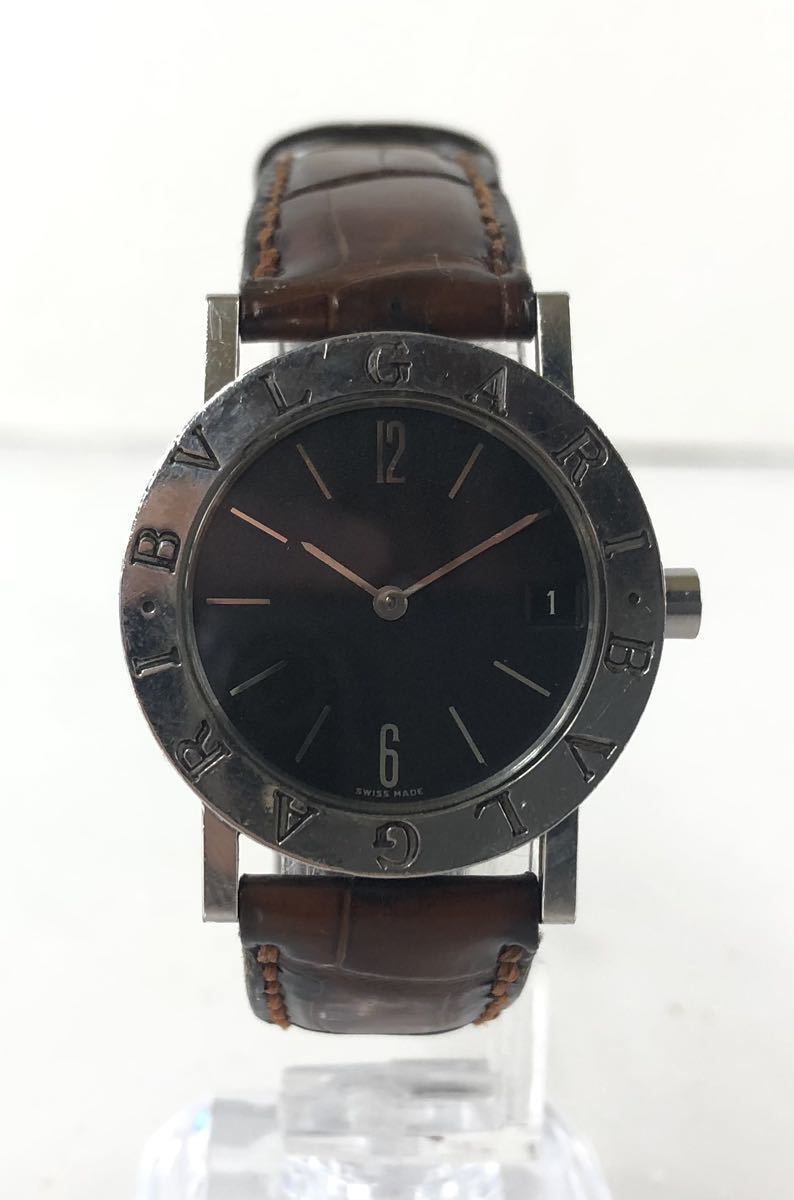 【SK1073】BVLGARI ブルガリ BB30SLD ブルガリブルガリ ラウンド デイト 黒文字盤 Qz クォーツ メンズ 腕時計 φ51.9 
