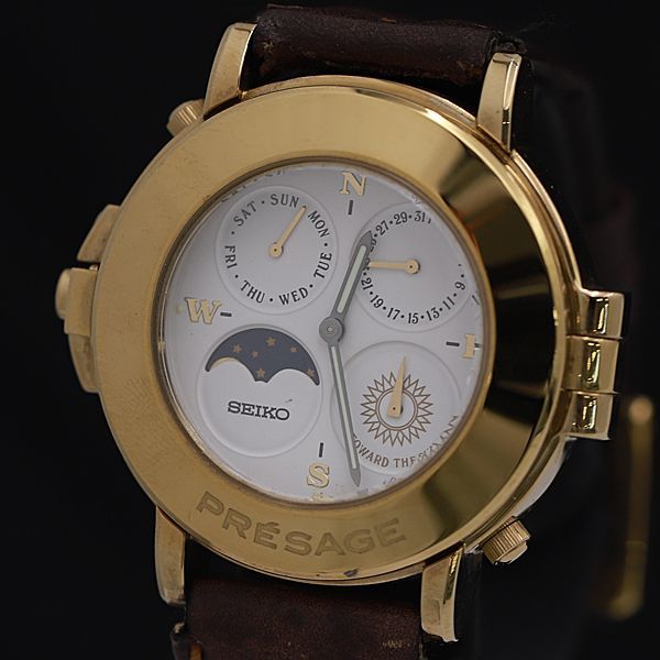 セイコー 1円 セイコー プレサージュ 7F38-9A00 QZ デイデイト 白文字