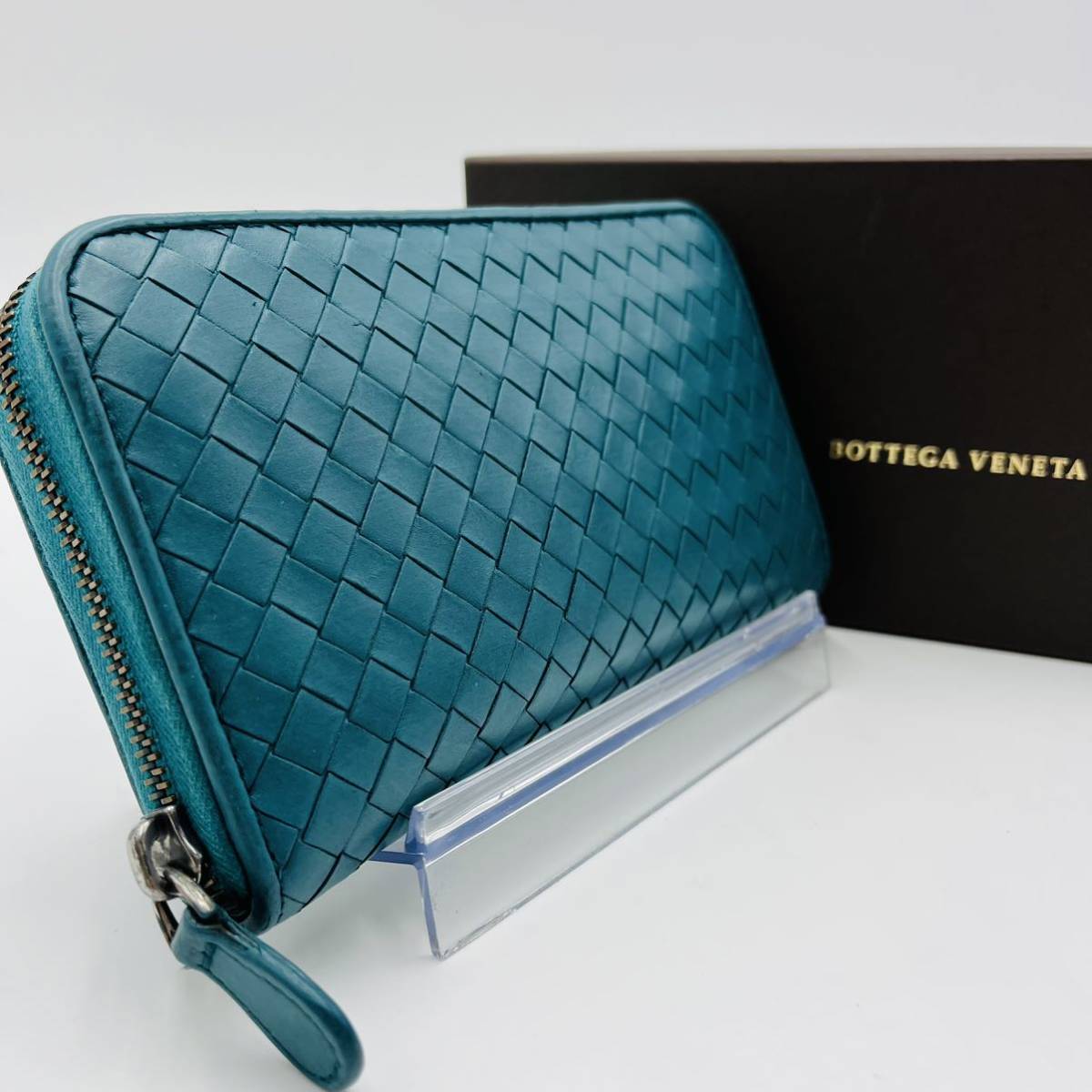 【美品】BOTTEGAVENETA 長財布 イントレチャート ターコイズ 1円 【入手困難】BOTTEGA VENETA ボッテガヴェネタ 長財布 イントレ