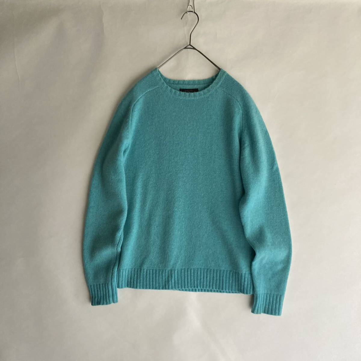 BEAMS PLUS ビームスプラス ラグラン クルーネック ニット セーター 9ゲージ ベーシック 定番 ブルー系 無地 size S sk