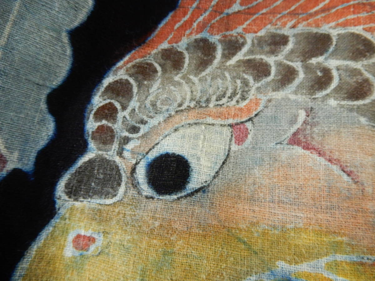 古布 筒描き 4幅 アンティーク 明治〜大正 木綿 鳳凰 藍染 | 0 生活骨董