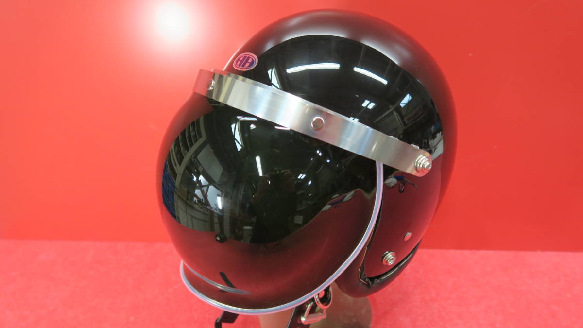 本革巻き手縫いジェットヘルメットビンテージ当時物風 黒 L カワサキ 