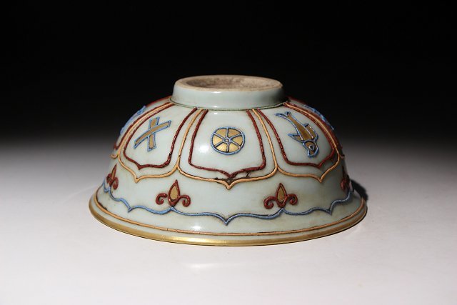 ☆撫子☆景徳鎮窯白釉加彩碗 直径約7.5cm (検)白釉 加彩 碗 唐物 中国