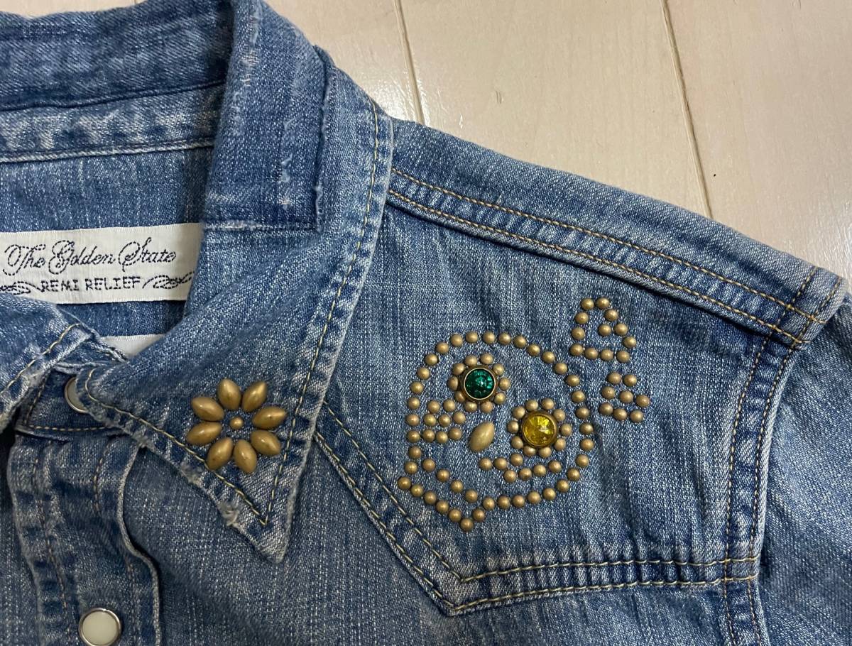 REMI RELIEF レミレリーフ スカルスタッズ ハートパッチ加工 デニム 