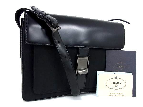 1円 □美品□ PRADA プラダ テスートナイロン×レザー ショルダーバッグ 