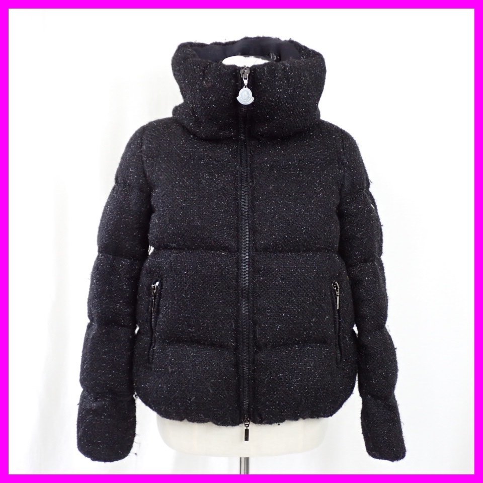 ★1円 MONCLER/モンクレール RATEL ダウンジャケット 1/レディースM相当/ブラック/ラメツイード/スタンドカラー/アウター&1040800029