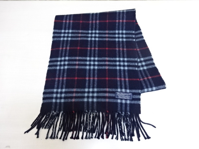 未使用品暖かいロングBURBERRY チェック柄 マフラー ネイビー 未使用品