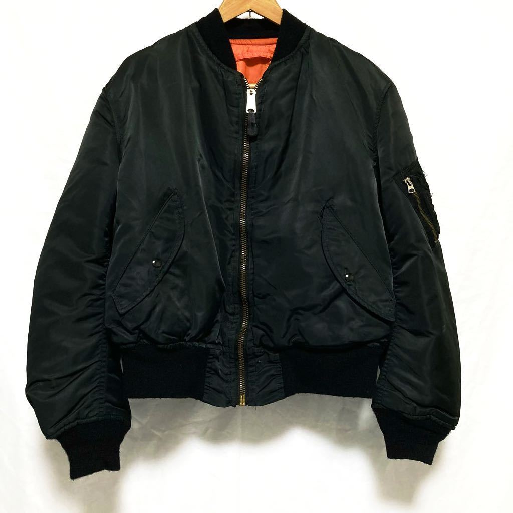80s vintage USA製 ALPHA INDUSTRIES ma1 IDEAL アメリカ製 アルファイ フライト ジャケット ミリタリー L ボンバー ブルゾン 黒 ブラック