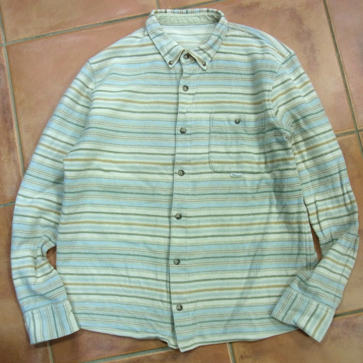 ■Papas パパス 長袖 ネルシャツ マルチボーダー柄 メンズ 1円スタート