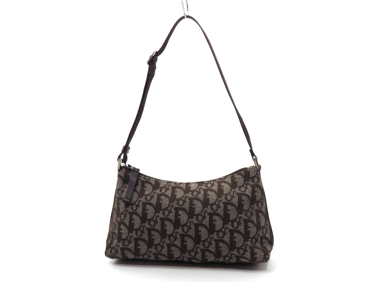 14293 美品 ChristianDior ディオール トロッター柄 キャンバス×レザー 