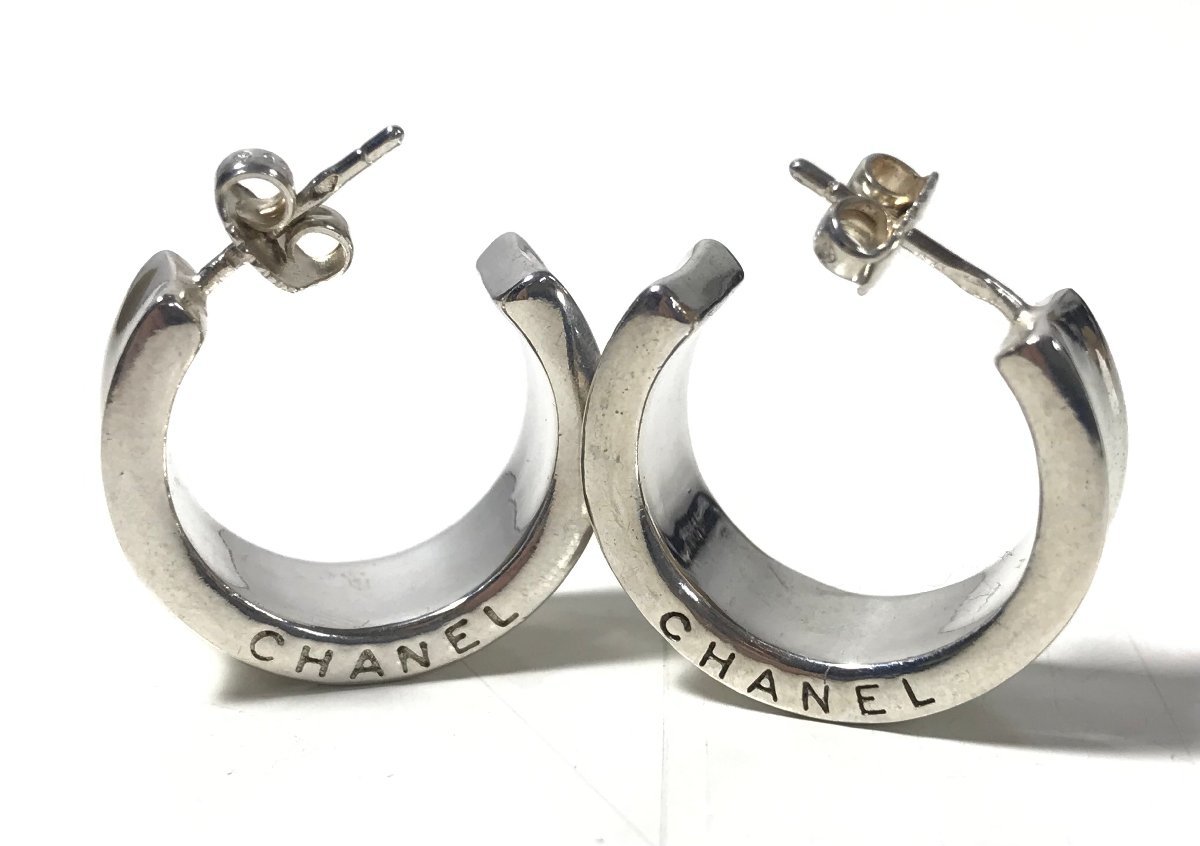 CHANEL シャネル フープ ピアス ロゴ シルバー 925 レディース