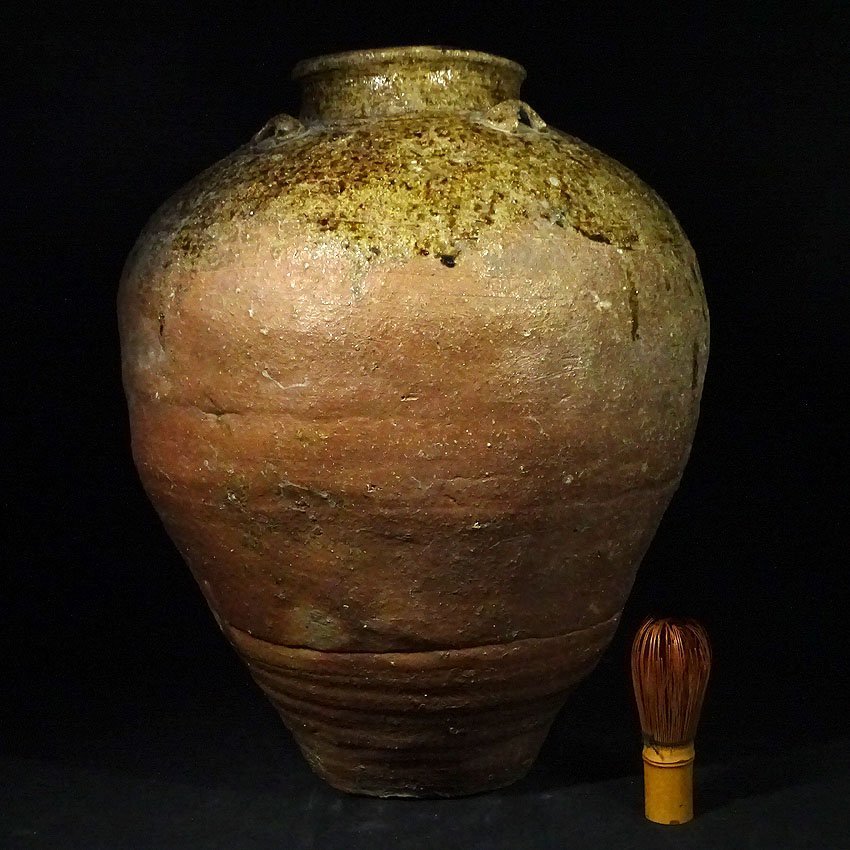 緑屋z■ 時代物　古信楽　古陶 四耳壷　自然釉　高約42.5cm　古陶磁 古丹波　i9/12-6429/24-6#140