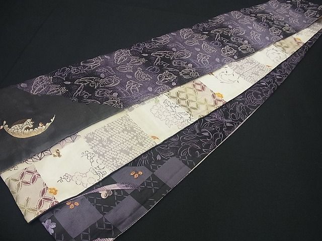 平和屋1□極上　両面　半幅帯　跳兎　ミミズク　やまと誂製　逸品3s2334