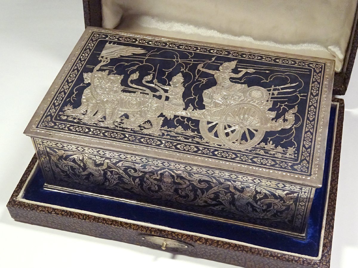 ∇花∇秀逸銀製品うぶ品展 1930年頃 シャム王国 銀製 彫武神仏像文箱 