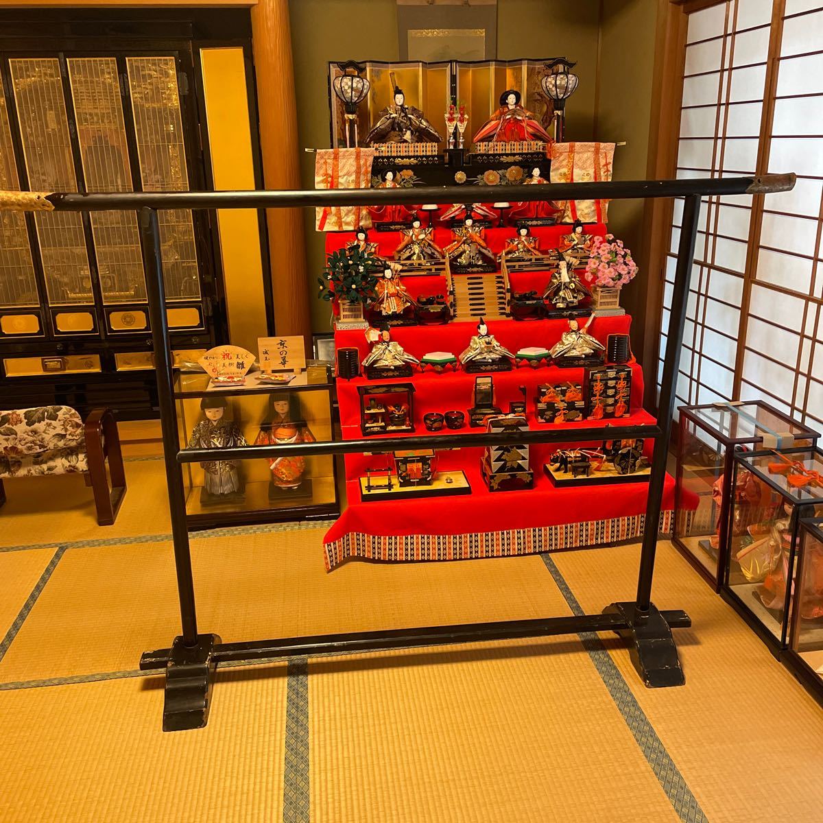 大衣桁 黒 二段 大衣桁 豪華 黒唐草