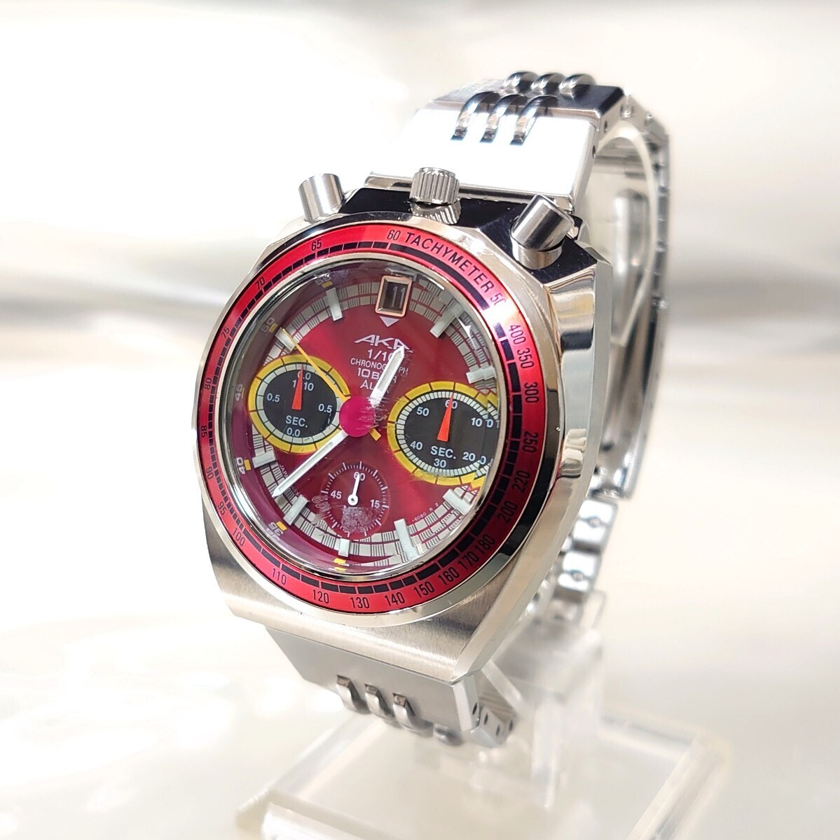 セイコーALBA 未使用100m防水 クロノグラフ アルバ 紺×赤 超美品 セイコー アルバ SEIKO ALBA AKA クロノグラフ メンズ 腕時計
