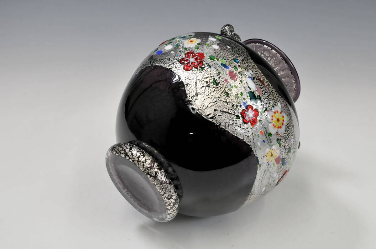 真作】 黒木国昭 作 花器 銘：プラチナ象嵌 『光琳』 共箱 高さ：22cm
